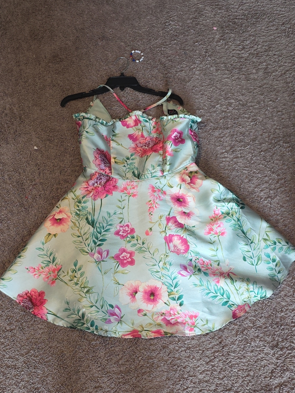 Girl's Mint Floral Formal Dress with Pink Blossoms